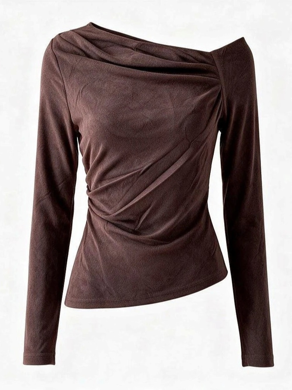 Asymmetric Top Draped Brown Long Sleeve Top